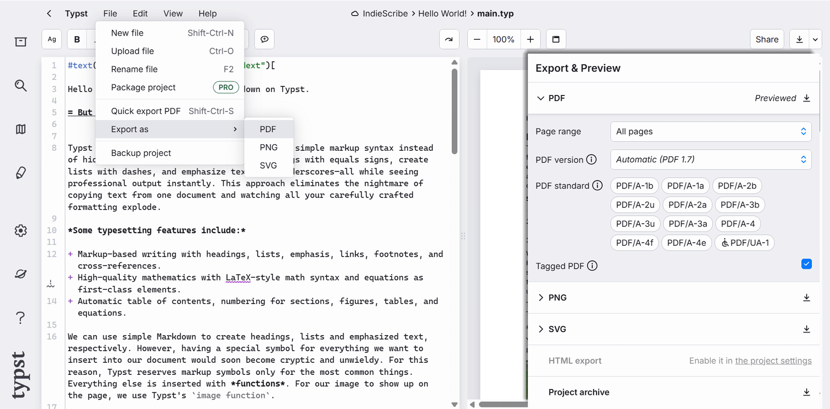 تصدير Typst PDF.