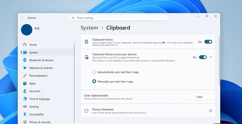 Windows クリップボードの設定