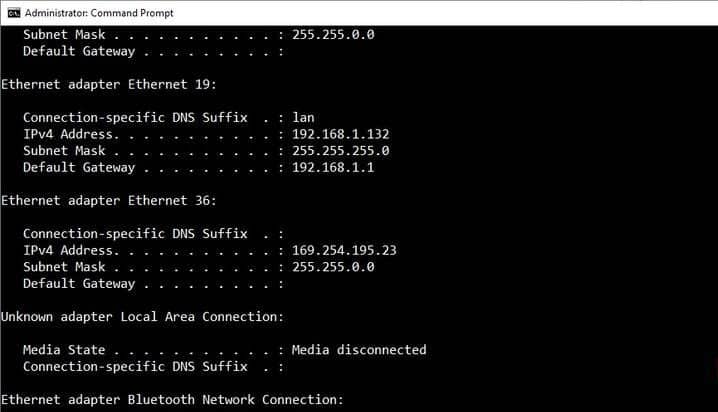 windows command prompt ipconfig.