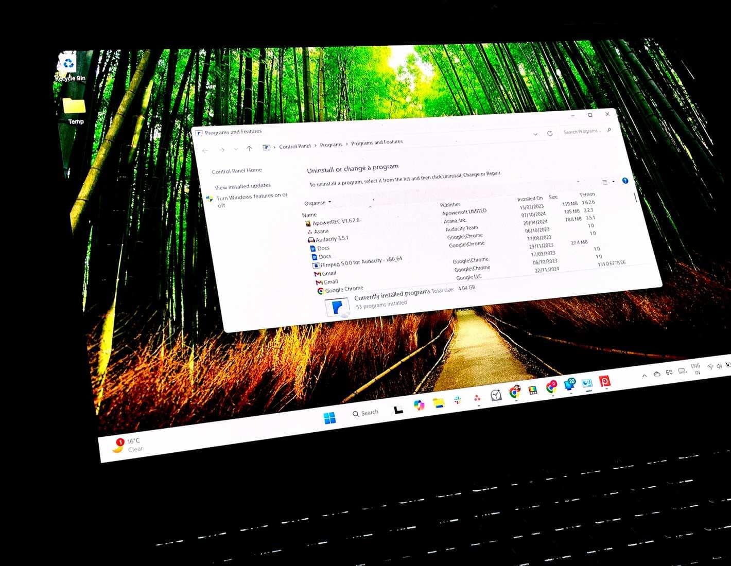 Computer portatile Windows con Pannello di controllo aperto