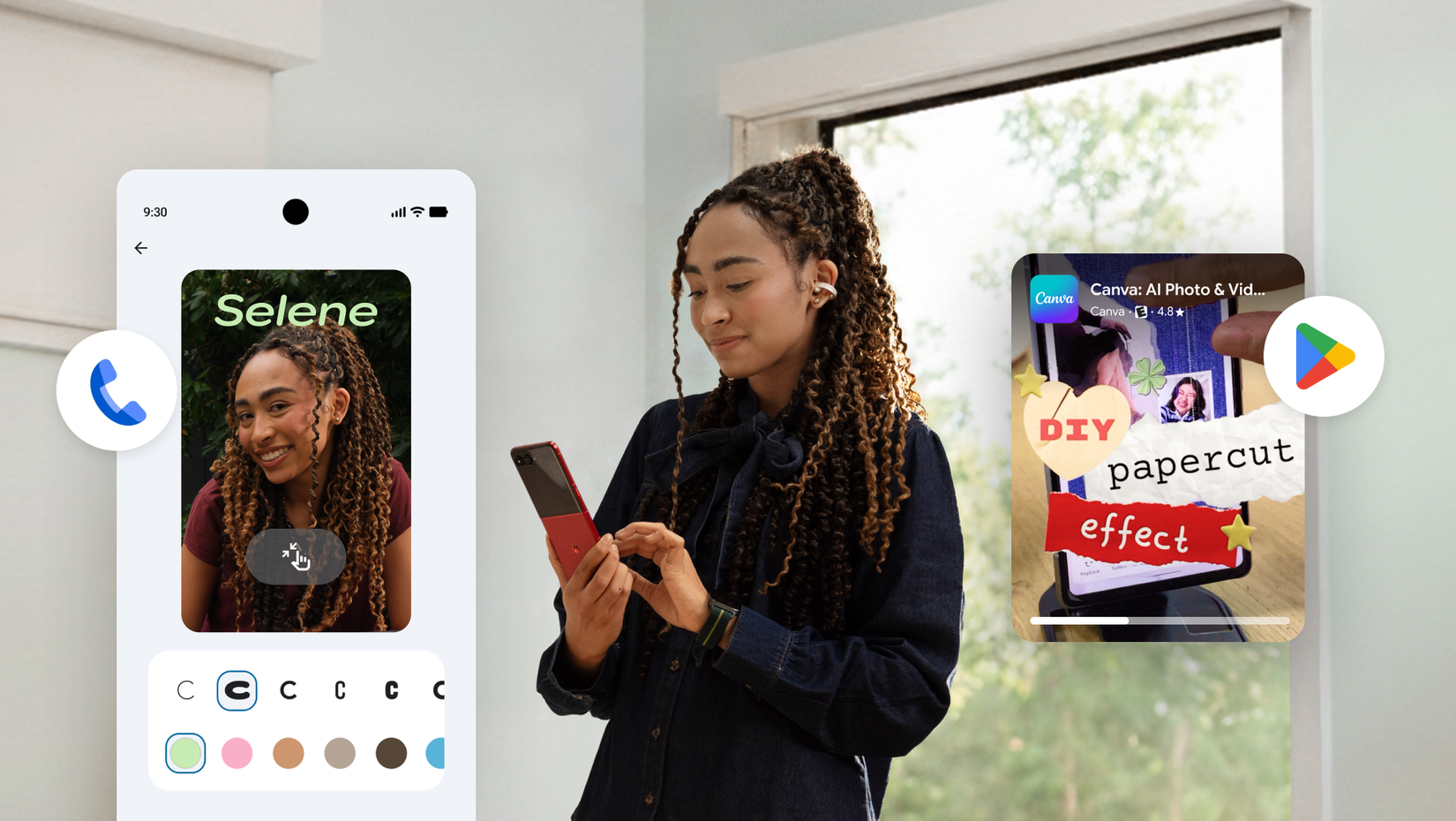 Una persona che utilizza un telefono Android, che mostra le nuove funzionalità