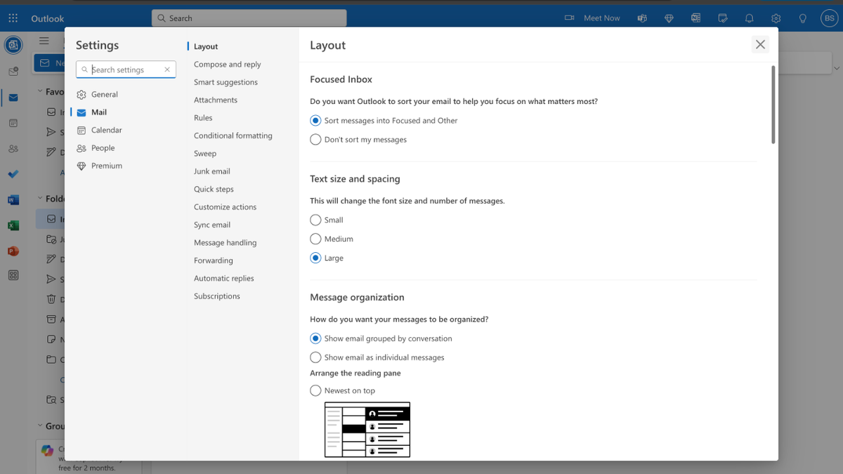 Outlook 6 の設定アイコン