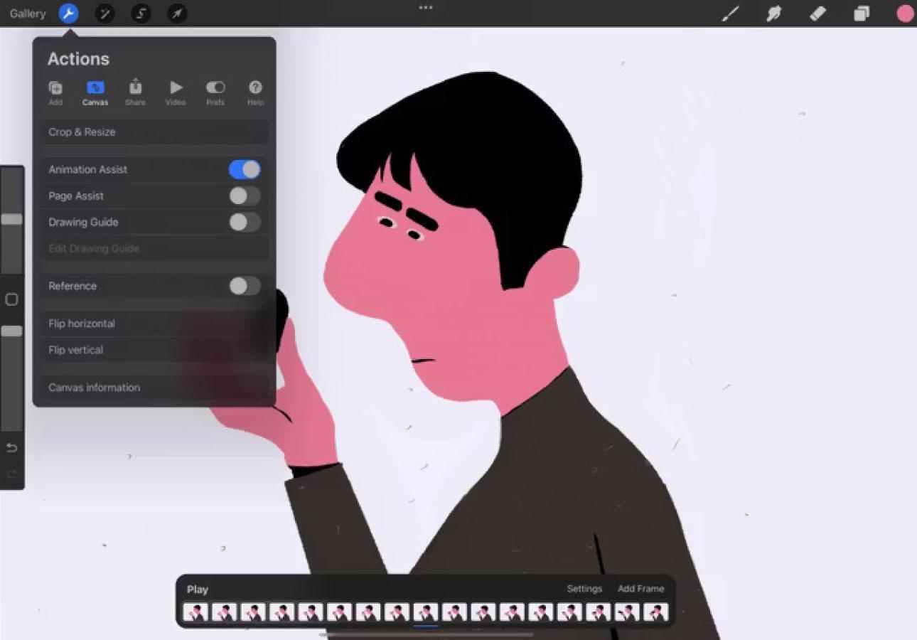 Imagen para ilustración en Procreate, con la función de Asistencia de Animación activada.